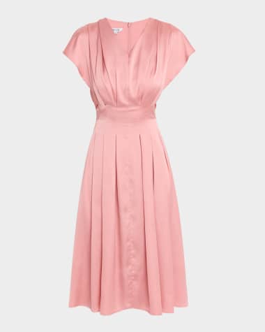 Misook Fit-&-Flare Charmeuse Tuck-Waist Midi Dress
