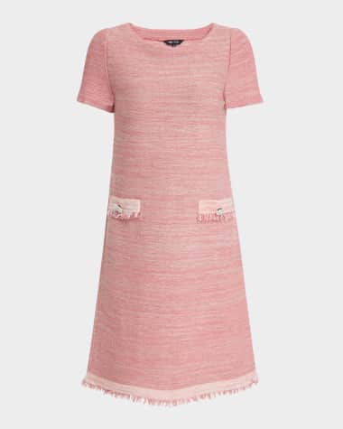 Misook Fringe-Trim Melange Knit Shift Dress