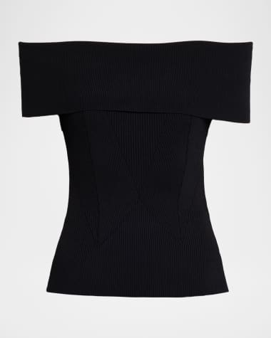 Givenchy Off-The-Shoulder Short-Sleeve Rib Top