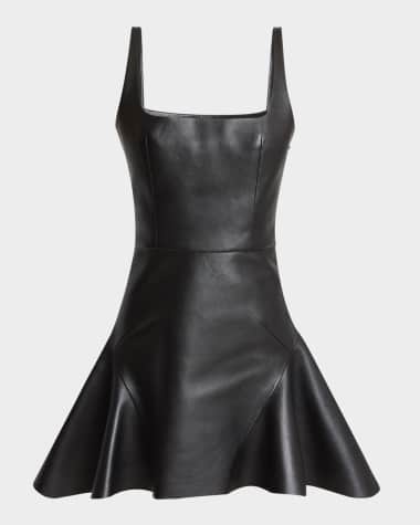 Givenchy Square-Neck Leather Fit-&-Flare Mini Dress
