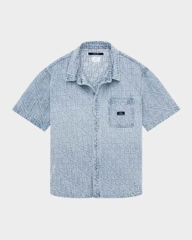 Ksubi Men's Boxer Shirt Tile Denim Short-Sleeve Shirt