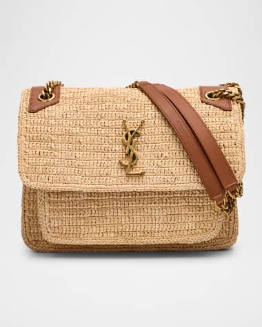 Saint Laurent Niki Medium YSL Shoulder Bag in Raffia
