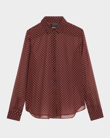 Nili Lotan Gaia Polka-Dot Silk Slim Button-Down Shirt
