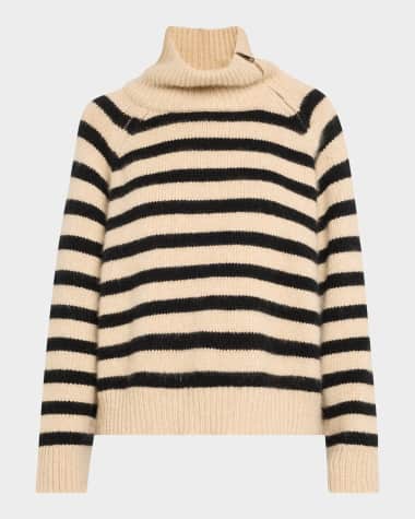 Nili Lotan Raelyn Striped Zip Turtleneck Cashmere Sweater