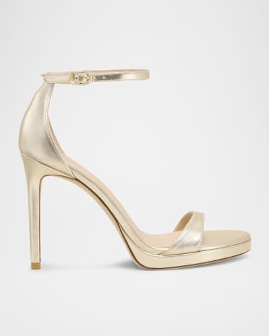 Stuart Weitzman Nudist Metallic Ankle-Wrap Platform Sandals