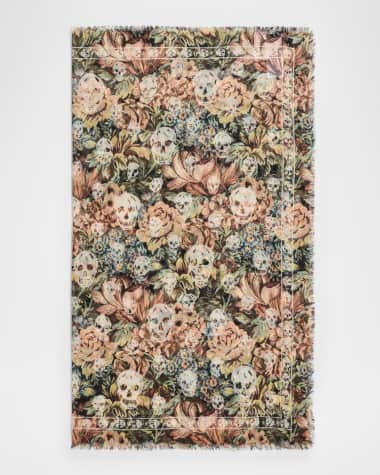 McQueen Men's Wool and Silk Floral Skull Scarf