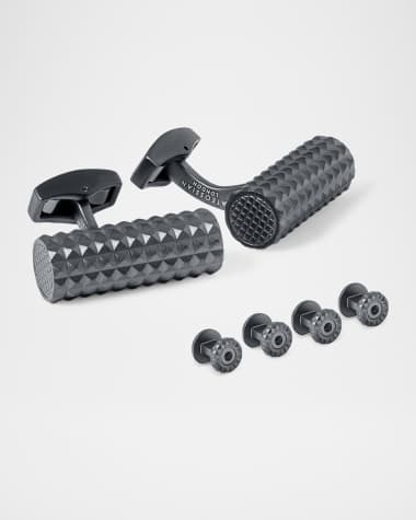 Tateossian Men's Gunmetal Diamond Giza Cylinder Cufflink and Stud Set