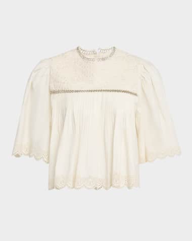 Sea Larissa Embroidered Short-Sleeve Crop Top