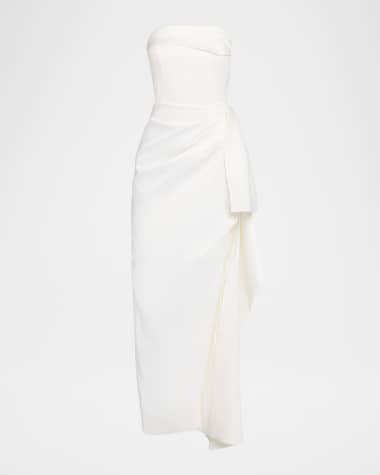 NICHOLAS Erelyn Draped Side-Slit Satin Column Gown