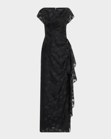Lela Rose Florence Draped Short-Sleeve Fli Coupe Gown