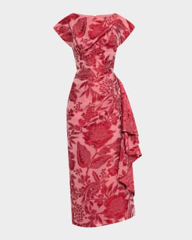 Lela Rose Florence Cap-Sleeve Fil Coupe Tea-Length Dress