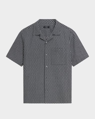 Theory Men's Geometric Dobby Pocket Camp Shirt
