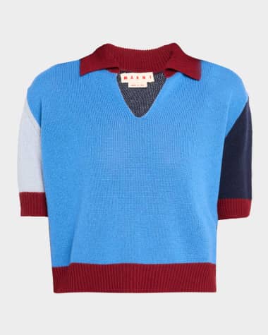 Marni V-Neck Colorblock Crop Polo Sweater