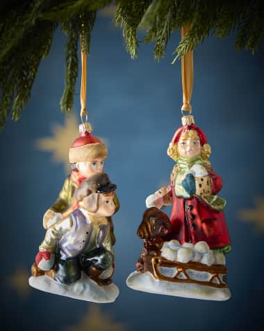 Komozja Children Playing in the Snow Christmas Ornaments, Set of 3