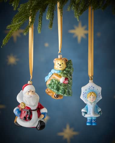 Komozja Santa, Bear with Tree and Little Girl Christmas Ornaments, Set of 3