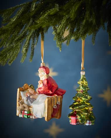 Komozja Santa by the Bed and Tree Christmas Ornaments, Set of 2