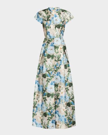 Sachin & Babi Noir Marta Pleated Floral-Print Mikado Gown