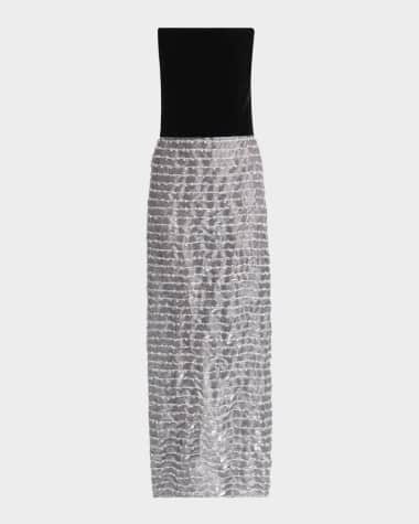 Giorgio Armani Strapless Velvet Bustier Iridescent Textured Silk Gown