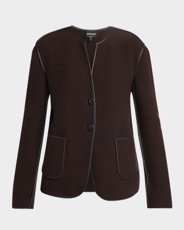 Giorgio Armani Leather Piping Cashmere Fleece Short Coat