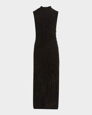 Giorgio Armani Ribbed Chenille Sleeveless Midi Dress