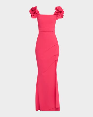 Chiara Boni La Petite Robe Square-Neck Floral Applique Column Gown