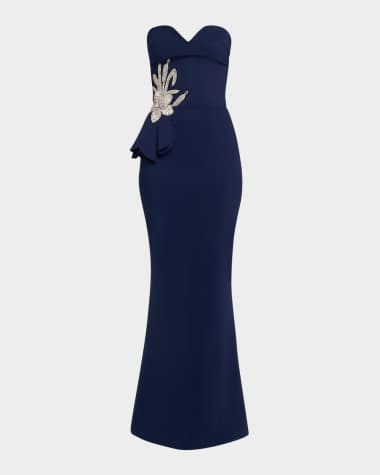 Chiara Boni La Petite Robe Strapless Flower-Embellished Mermaid Gown