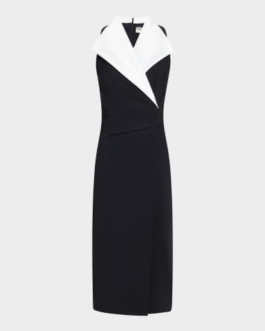 Chiara Boni La Petite Robe Sleeveless Pleated Two-Tone Midi Dress