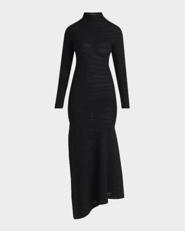 Giorgio Armani Asymmetric Tonal Striped Jersey Mock-Neck Midi Dress