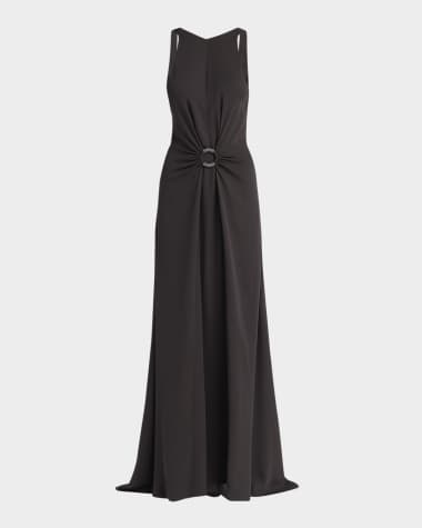 Giorgio Armani Beaded-Ring Silk Georgette Backless Gown