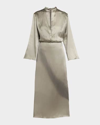 Giorgio Armani Ombre Print Silk Long-Sleeve Midi Dress