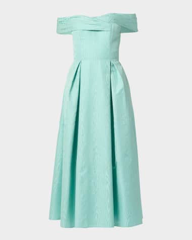 Shoshanna June Pleated Off-Shoulder Midi Dress