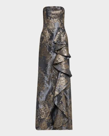 Jovani Strapless Metallic Jacquard Trumpet Gown
