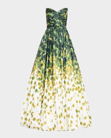 Jovani Strapless Floral-Print Ball Gown with Shawl