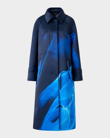 Akris Elliot Silk Duchess Alysons Cyanotype-Print Oversized Coat
