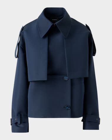 Akris David Duo Ottoman Silk Duo Trench Coat With Bolero