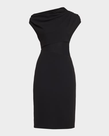 Aidan Mattox Draped One-Shoulder Jersey Knit Midi Dress