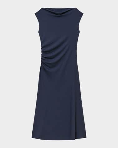 Theory Draped Boat-Neck Midi Dress