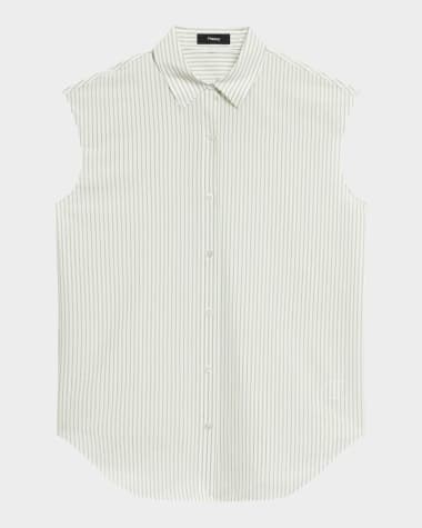 Theory Stripe Sleeveless Boyfriend Shirt
