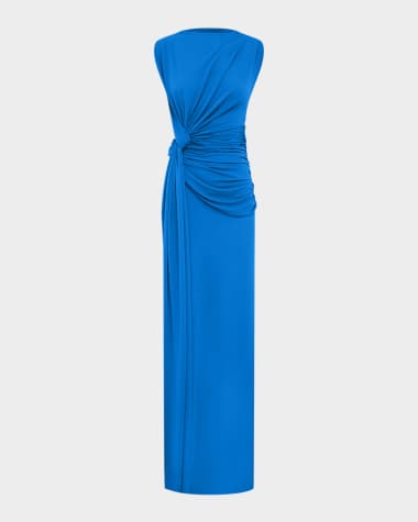 Alex Perry Sleeveless Twist Ruched Crepe Jersey Gown