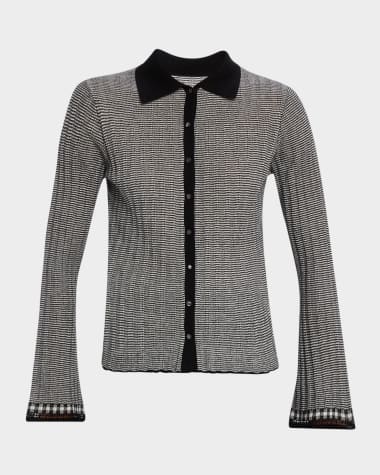 Guest in Residence Fine Stripe Silk-Linen Cardigan