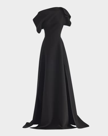 Maticevski Synergy Pieced Short-Sleeve A-Line Gown