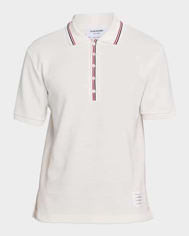 Thom Browne Men's Grosgrain-Trim Waffle Knit Polo Shirt