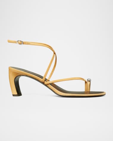 Tory Burch Pierced Leather Toe Ring Strappy Sandals