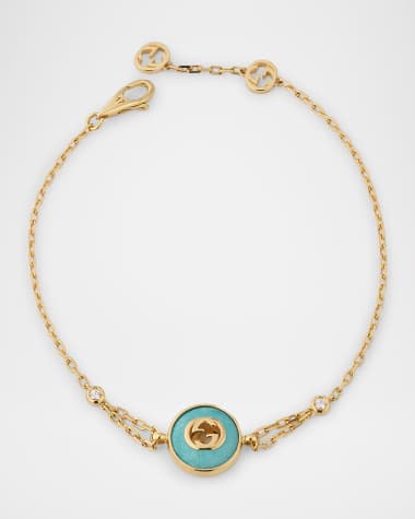 Gucci Gucci Interlocking 18K Yellow Gold Chain Bracelet with Diamonds and Amazonite