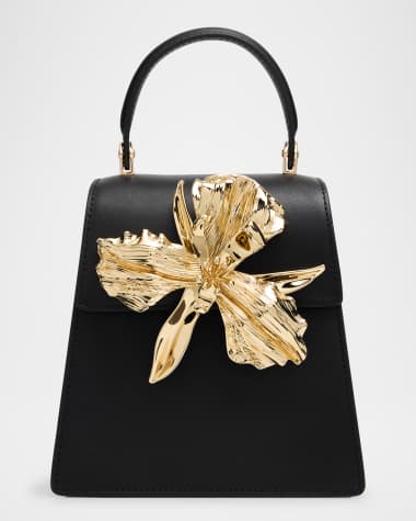 Cult Gaia Emilia Flower-Embellished Leather Top-Handle Bag