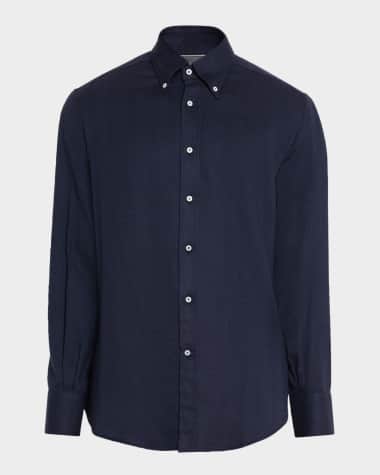 Brunello Cucinelli Men's Micro-Chevron Button-Collar Sport Shirt