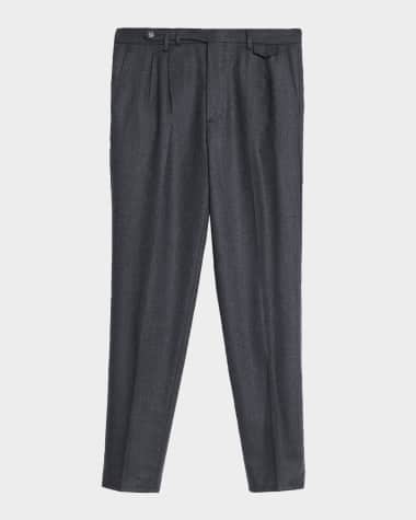 Brunello Cucinelli Men's Flannel Extended Waistband Double-Pleated Pants