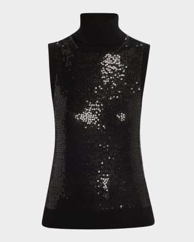 Michael Kors Collection Sequined Sleeveless Cashmere Turtleneck
