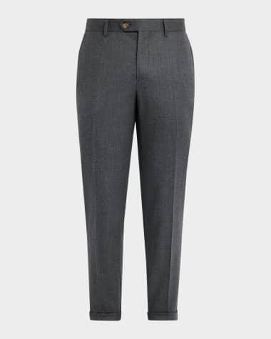 Brunello Cucinelli Men's Wool Flannel Flat-Front Pants