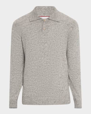Brunello Cucinelli Men's Wool and Nylon Melange Polo Sweater